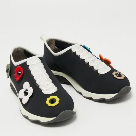 Fendi Neoprene Flowerland Flower Applique Sneakers 39.5 9.5 - Picture 1 of 10